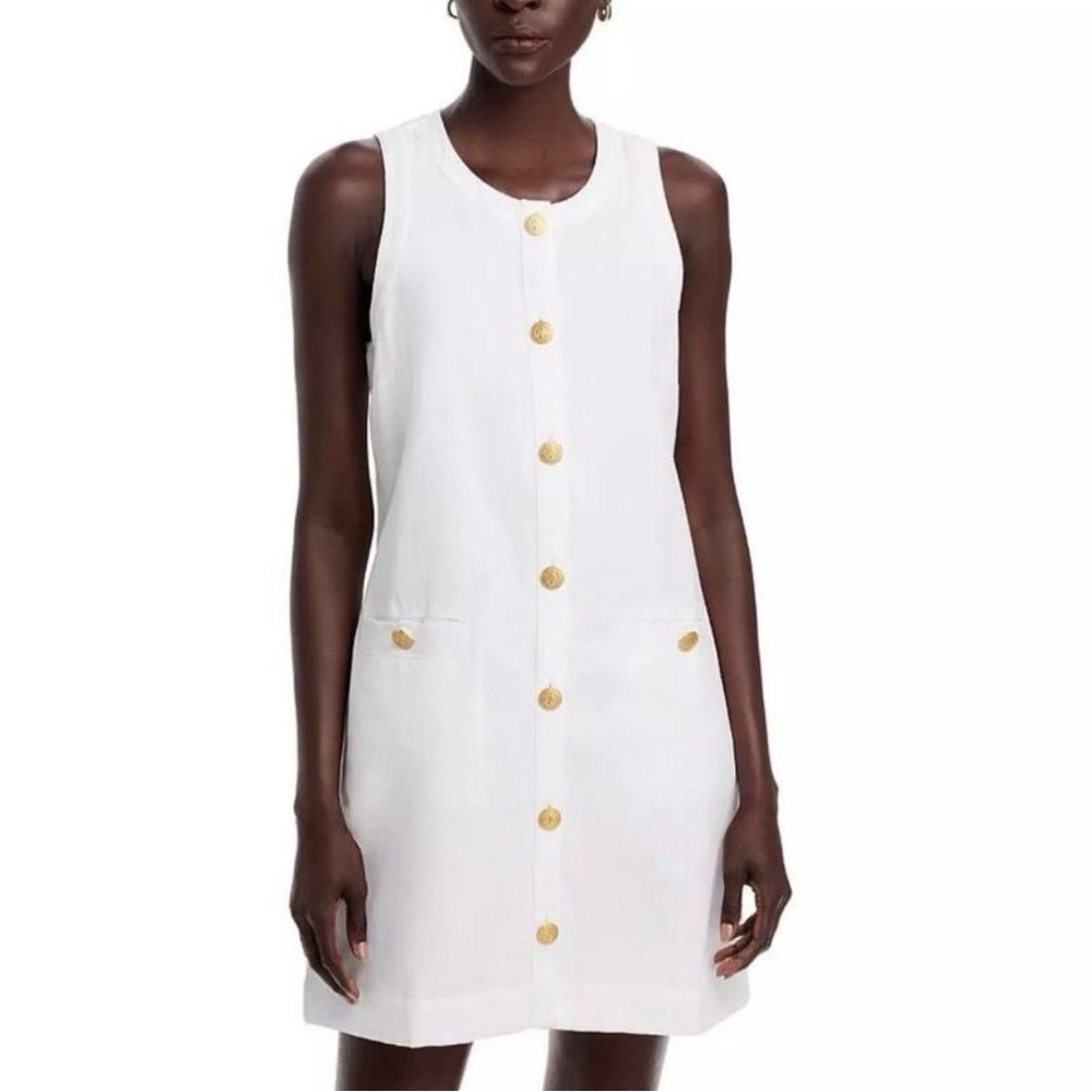 Vineyard Vines Women’s‎ Linen Button Front Shift Dress White with Gold Accent
